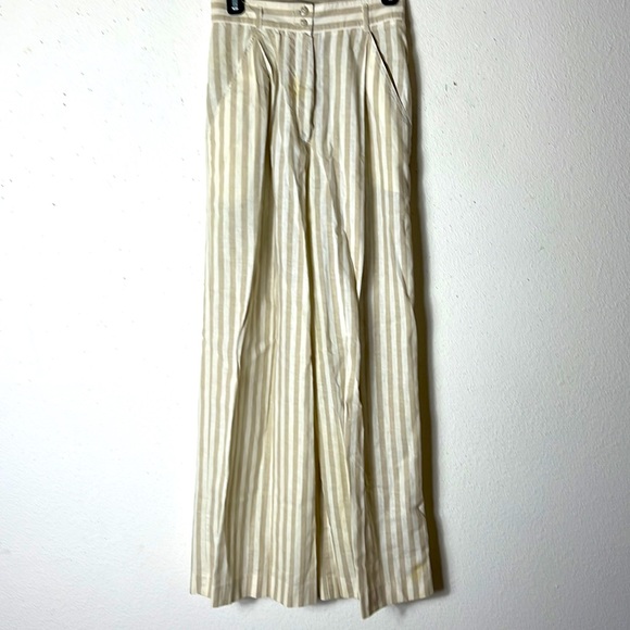 Tweeds:  1990s wide leg 55% Linen. 45% Cotton Taupe Striped Pants.8 - Picture 1 of 6